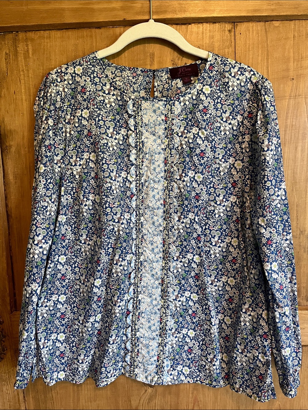 J. Crew Liberty Blue White Floral Long-Sleeve Blouse
